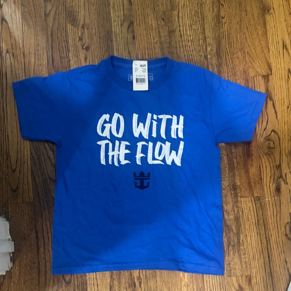 Vibrant Blue Kids Tee with 'Go With The Flow' Design